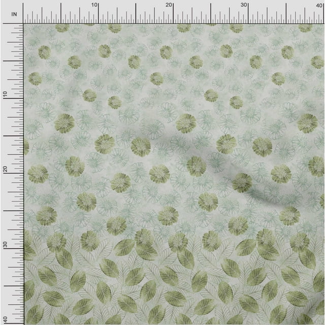 oneOone Cotton Flex Olive Green Fabric Leaves & Flower Panel Craft Projects Decor Fabric Printed By The Yard 40 Inch Wide