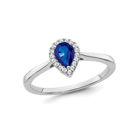 1/2 Carat (Ctw) Natural Tear Drop Blue Sapphire Ring in 14K White Gold with Diamonds for Women