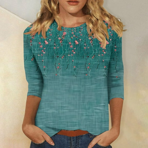 3/4 Length Sleeve Womens Tops Casual Summer Shirts for Women Plus Size Petite Womens Tops Summer Vneck Printed Tshirts Shirts for Women