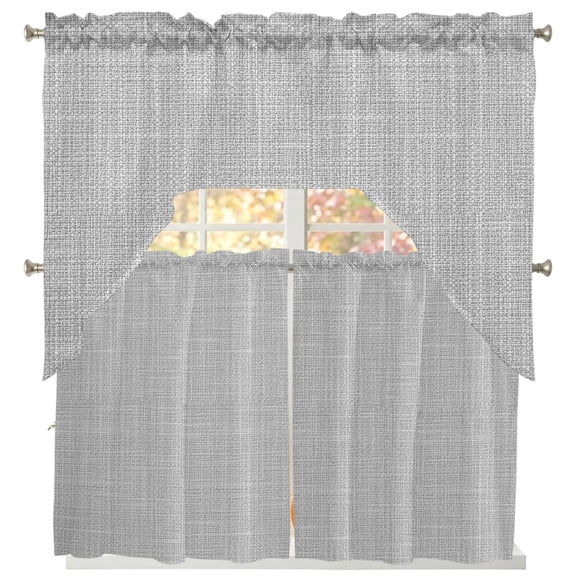 Rustic Light Gray Swag Curtains for Living Room/Bedroom Windows, Farmhouse Solid Color Kitchen Curtains and Valances Set 36 Inch Length, Light Filtering Swags Valance Curtain Panels