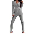 thumbnail image 2 of Aboser Women's 2 Piece Outfit Work Professional Long Sleeve Elegant Blazer with Belt Slim Blazer Lapel Suit and Pants for Work Office, 2 of 9