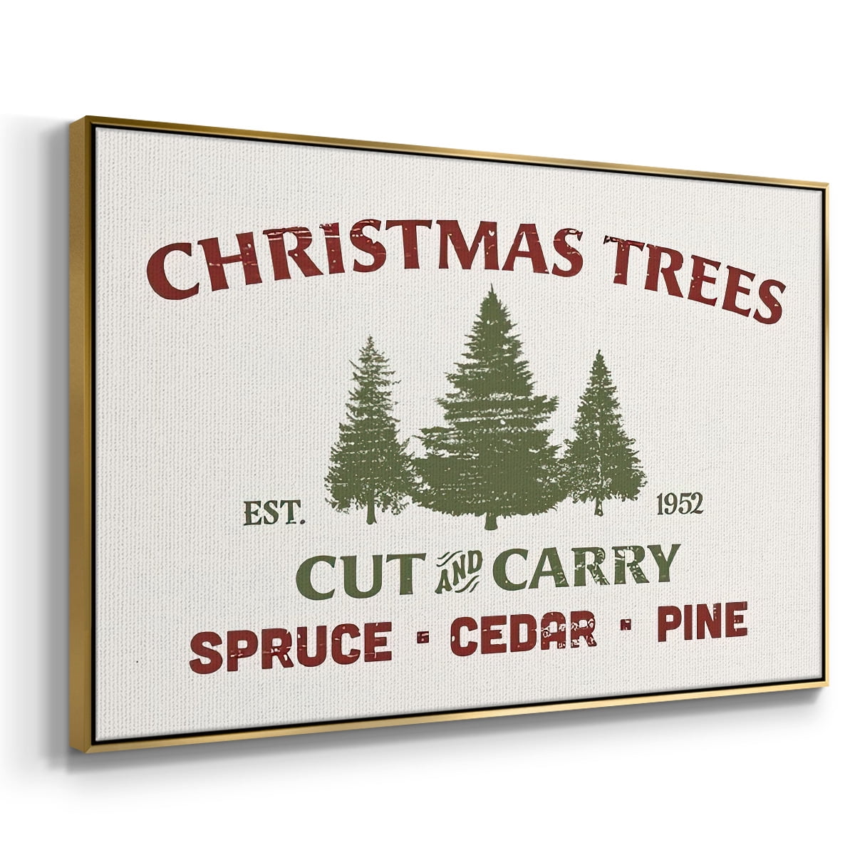 Christmas Farm Sign I - Framed Gallery Wrapped Holiday Canvas - 25 x 37 - Gold Frame