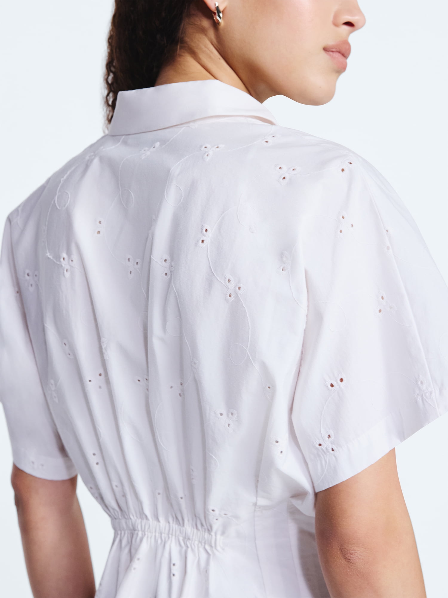 Free Assembly Women's and Women's Plus Cotton Eyelet Corset Mini Shirtdress, Sizes XS-4X