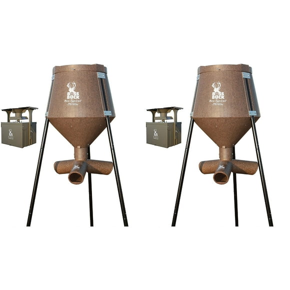 Boss Buck Texas 2 Step 200 Lb Drum Gravity Spin Wildlife Feeder (2 Pack)