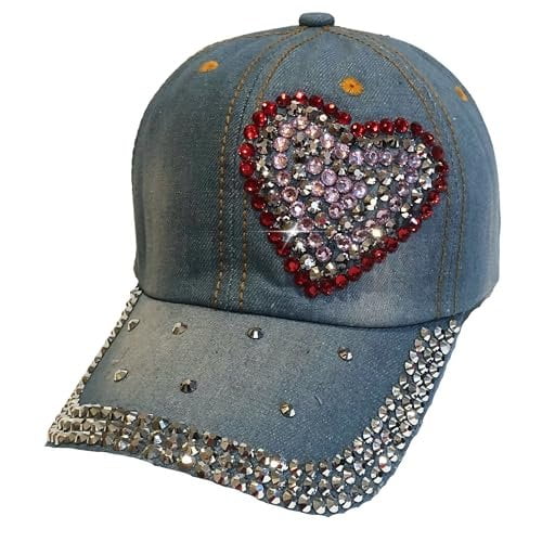 Popfizzy Heart Hat with Rhinestones for Women, Bling Heart Accessories, Bedazzled Baseball Cap, Trendy Bling Gifts for Women
