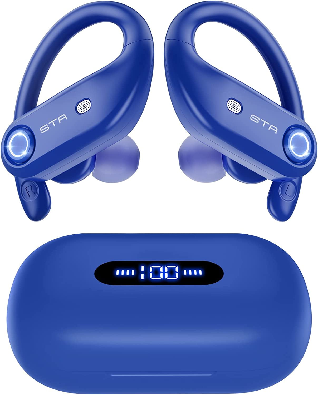 Bluetooth Headphones 4 Mics 100Hrs Playtime 2200mAh Wireless Charging Case Earbuds Sweatproof Waterproof Over Ear Earphones Sports Running Workout Ga