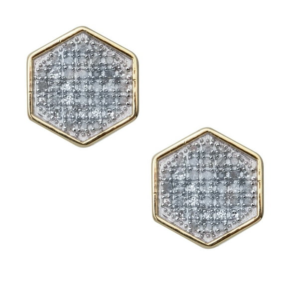 Men's Two Tone Gold Plated Sterling Silver Octagon Shaped Hip Hop Stud Earrings