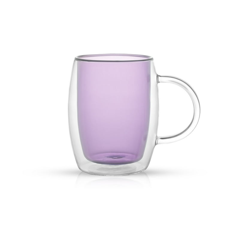 JoyJolt Aroma Double Wall Colored Glass Coffee Mugs - Violet - Set of 4  Coffee Glasses with Handle 13.5 oz 