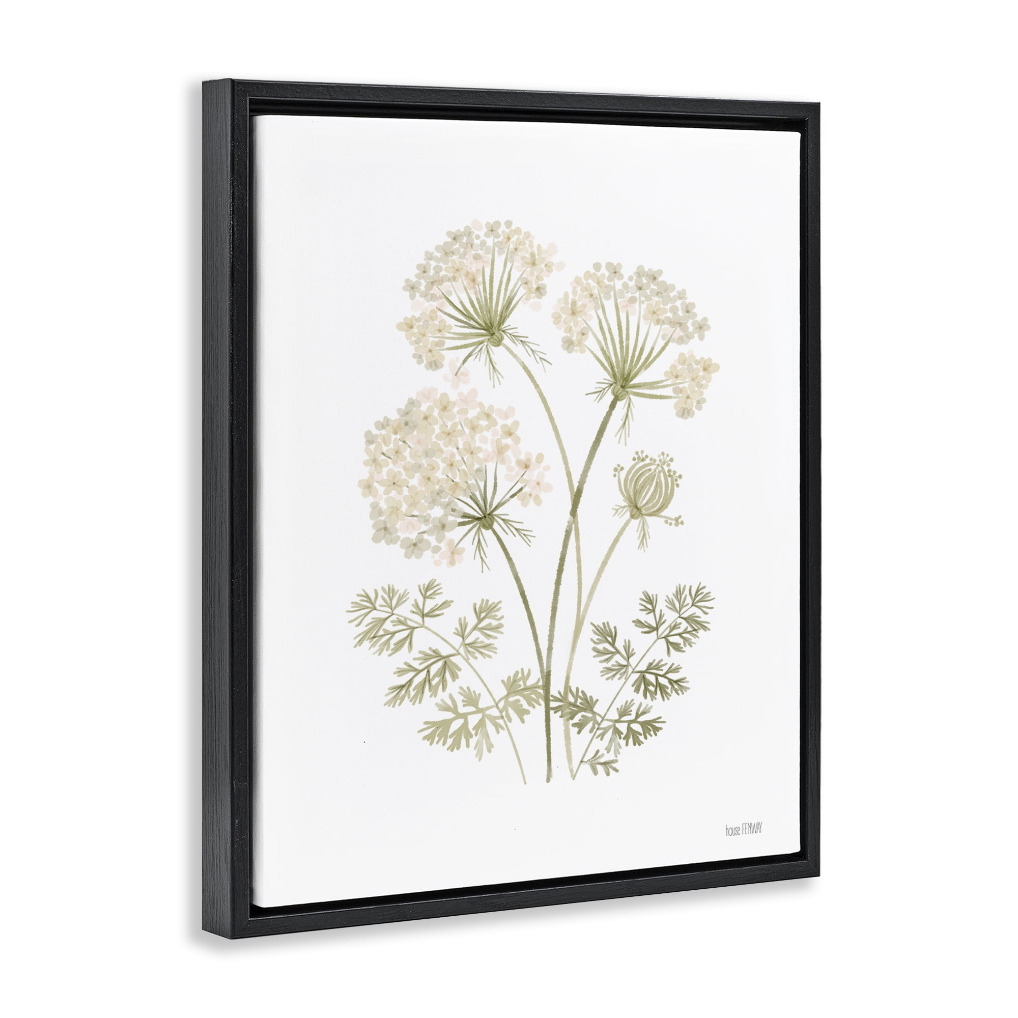 Stupell Industries Muted Cottage Dandelions Plants & Flowers Painting Black Floater Framed Canvas Art Print Wall Art, 17 x 21