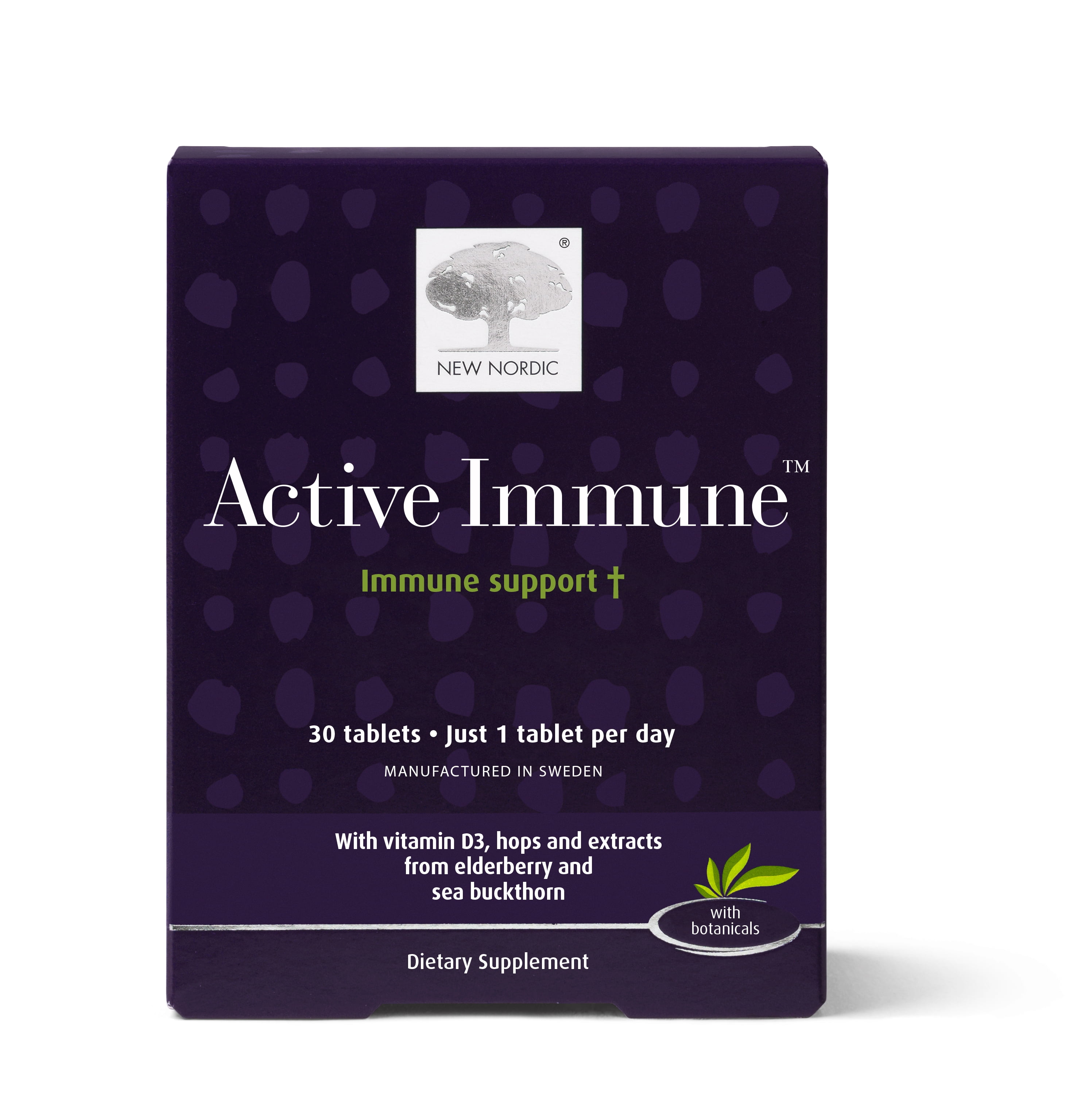New Nordic Active Immune | Daily Immunity Supplement Tablets | Elderberry, Black Pepper Extract, Hops, Sea Buckthorn | Swedish Made | 30 Count