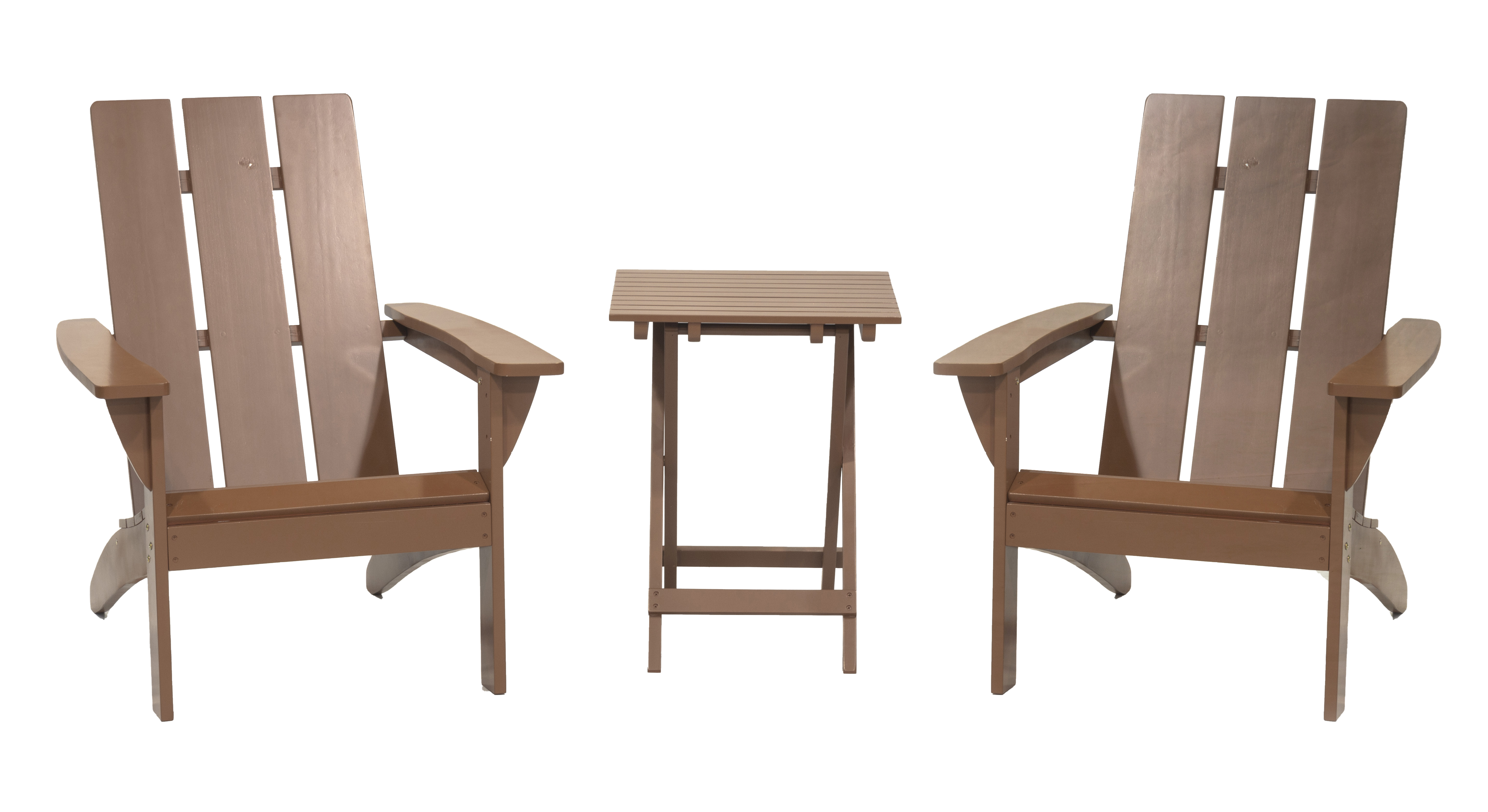 Outdoor Patio Garden Furniture 3-Piece Wood Adirondack Chair Set, Weather Resistant Finish,2 Adirondack Chairs and 1 Side Table-Brown
