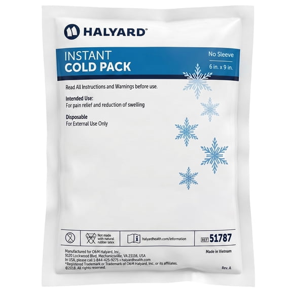 HALYARD Instant Cold Pack Disposable Cold Compress Ice Packs for Swelling Injuries Toothaches Sprains Strains 6 x 9 Inches, 24 Packs Per Case - 51787