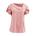 thumbnail image 7 of Otntypg Asymmetrical Button V Neck Tops for Women Dressy Casual Summer Petal Short Sleeve Basic Solid Color Tunic Tees Shirt Trendy Cozy Work Business Blouse Pink L, 7 of 7