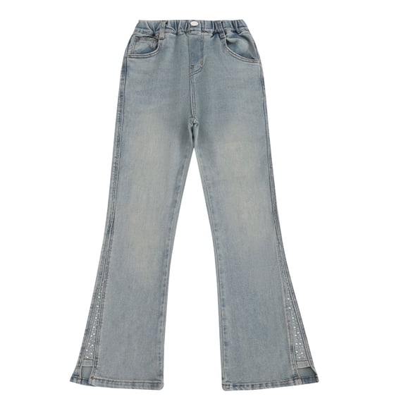 Mercatoo Girls Flared Jeans Spring Elastic Waist Wide Leg 𝗩intage Bell Bottoms Pants Fall Lightweight Trendy Denim Pants