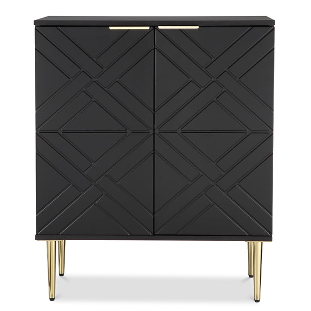 Modern Storage Solution Sideboard Buffet Cabinet – 2 Embossed design Doors, Spacious Shelves, Versatile for Dining Room, Kitchen, Entryway, or Living Room – Accent Furniture, Color: Black