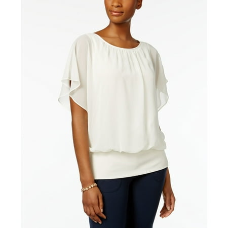 JM Collection Women's Flutter Sleeve Top White Size XX-Large