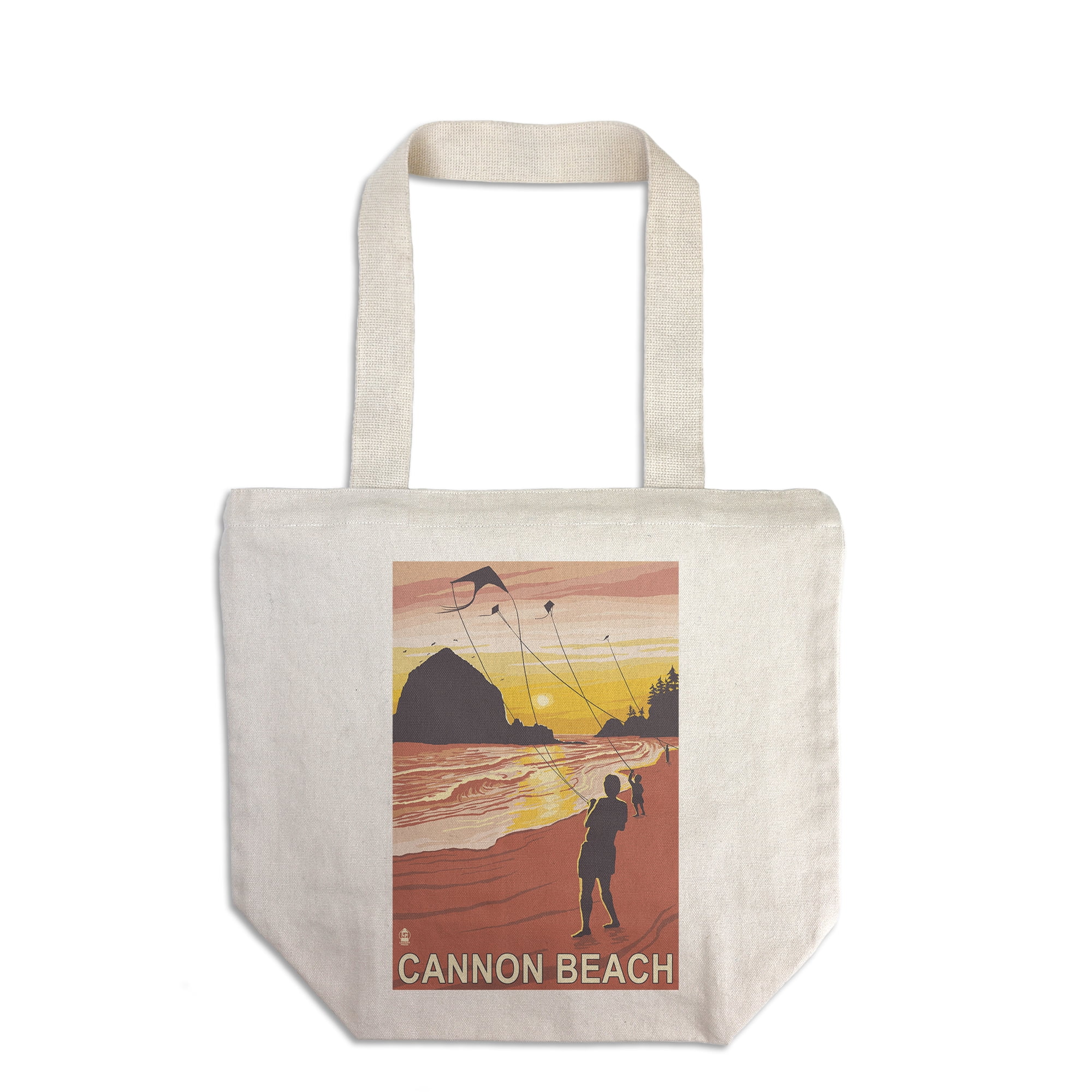 Beach and Kites, Cannon Beach, Oregon (100 Cotton Canvas Reusable Tote