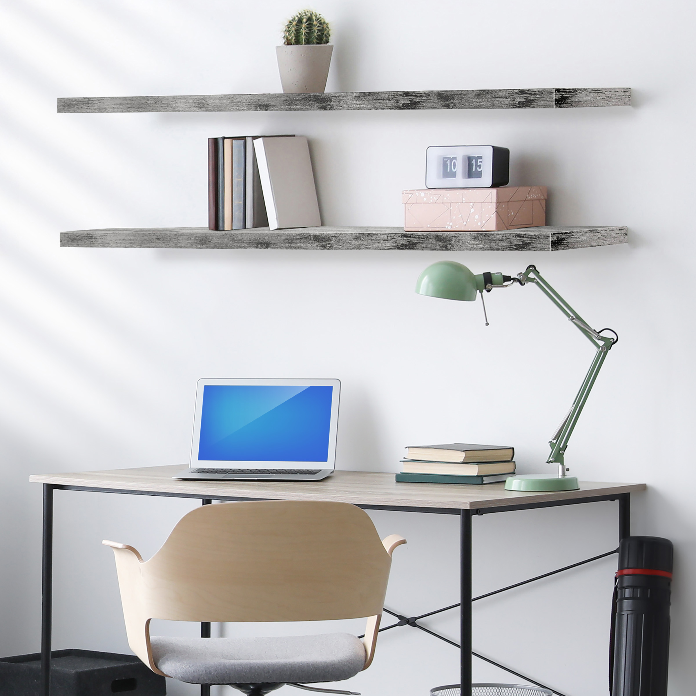 Sorbus 55in Extra-Long Floating Shelves, Wall-Mounted Storage with Hidden Brackets, Gray 2-Pack