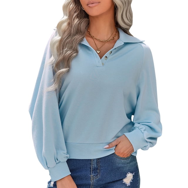 Suéter de cuello abotonado, suéter de cuello abotonado para mujer, suéter de solapa para mujer, suéter de solapa muy versátil