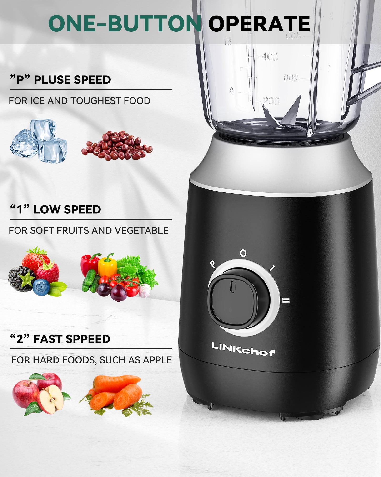 LINKChef Multi Function Blender for Smoothies, 35oz. Jar, Personal Blender Travel Cup, Coffee Grinder (Black)