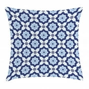 Blue Throw Pillow Cushion Cover, Traditional Portuguese Azulejo Tile Vintage Style Floral Mosaic Pattern, Decorative Square Accent Pillow Case, 24 X 24 Inches, Dark Blue Pale Blue White, by Ambesonne