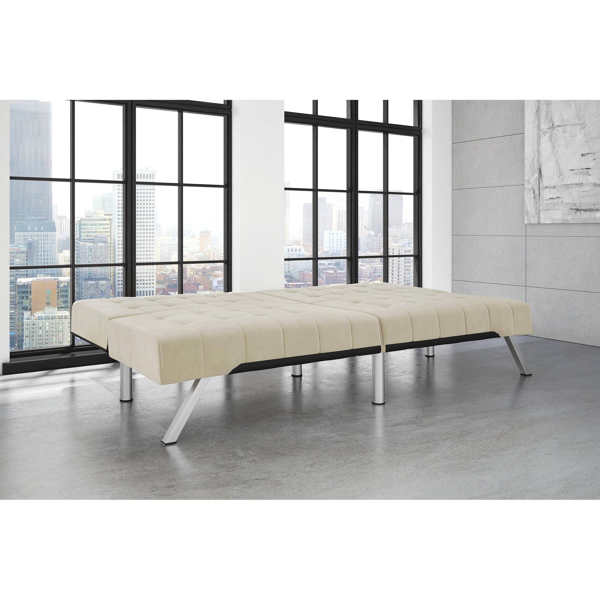 DHP Emily Convertible Futon Sofa Couch, Beige Velvet