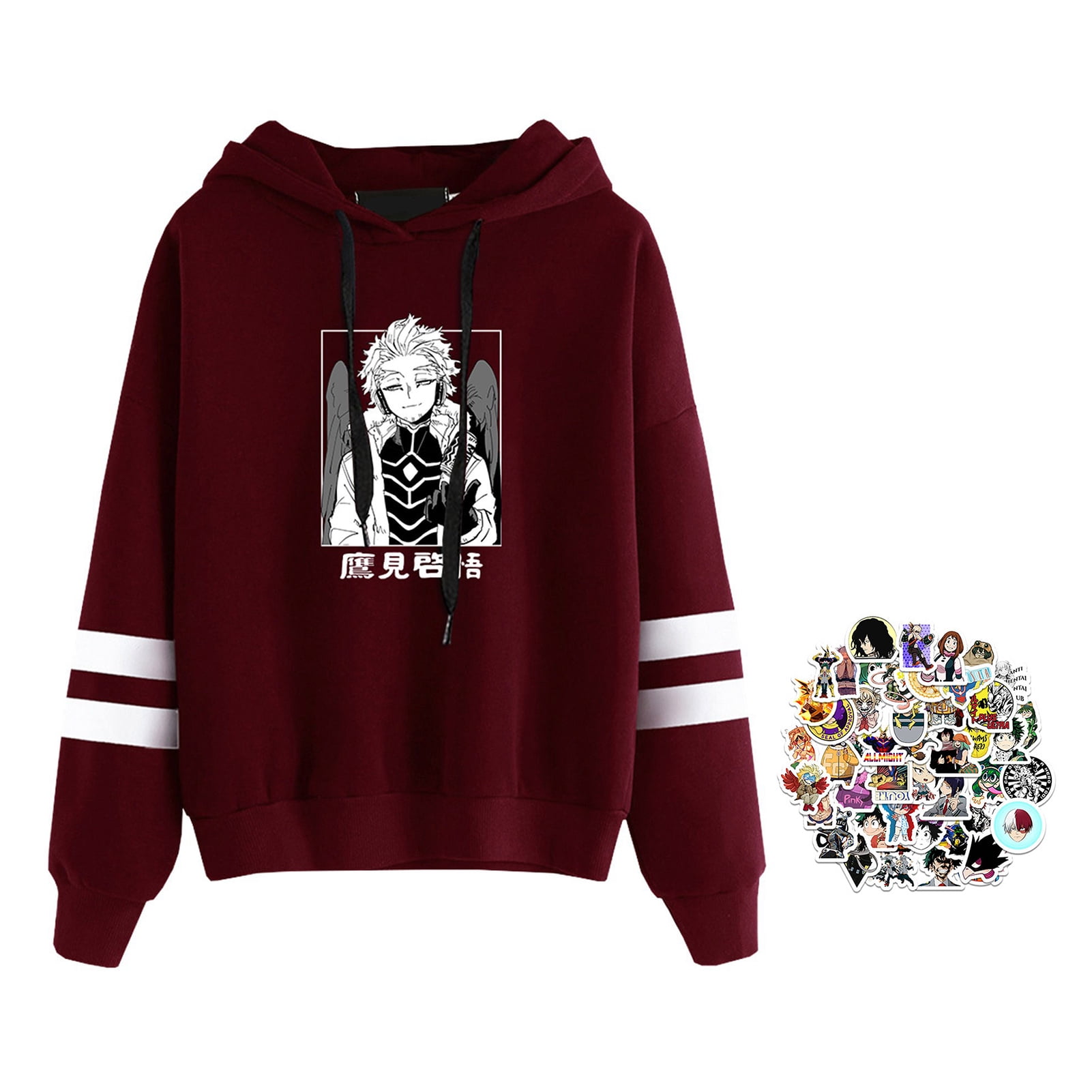 taicanon woman anime hoodie long sleeve my hero academia print casual hooded sweatshirt pullover tops and 50pcs cartoon stickers burgundy s walmart com walmart com
