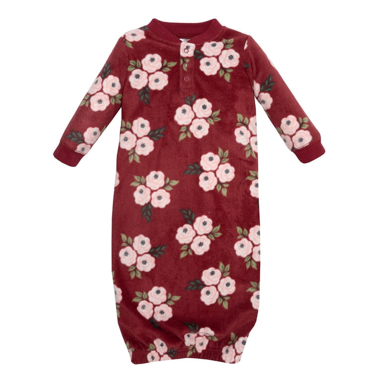 Hudson Baby Infant Girl Fleece Gowns, Burgundy Floral, 2-Pack photo 3