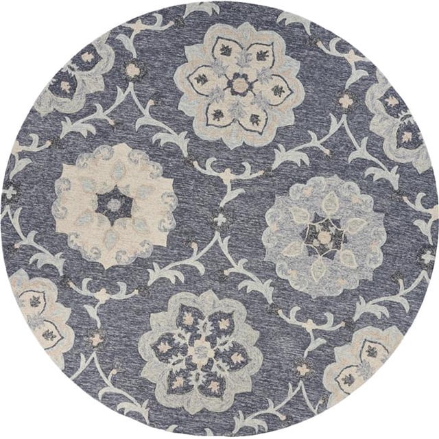 LR Resources VICTO81582GRY73RD 7 ft. x 3 in. Round Floral Garden Area Rug, Deep Gray & Blue