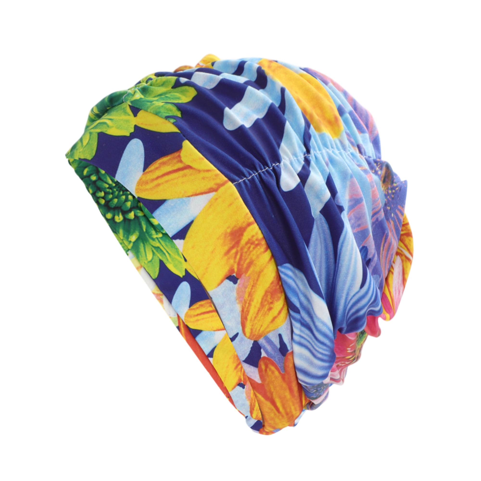 Unique Bargains 1Pc Breathable Pleated Style Swimming Cap Blue Green