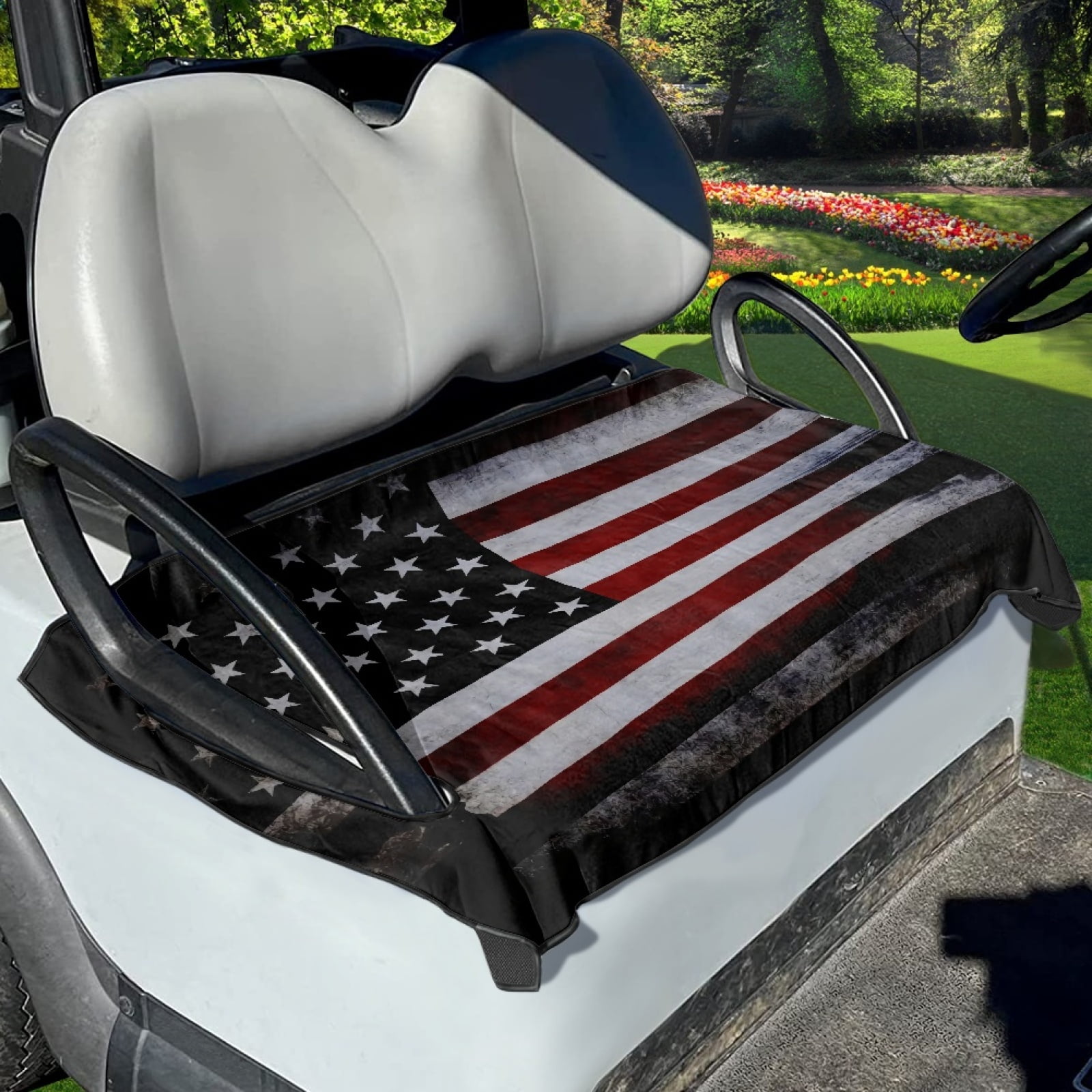 Xoenoiee Vintage American Flag Pattern Golf Cart Seat Cover for Summer