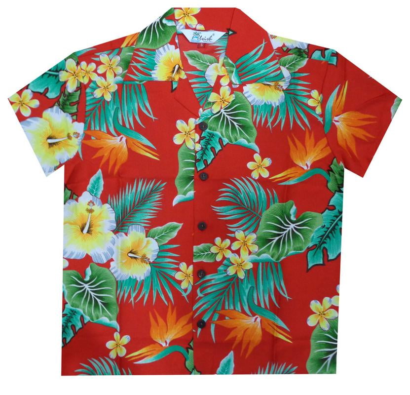 Hawaiian Shirts 46B Boys Flower Leaf Beach Aloha Holiday Casual Red M