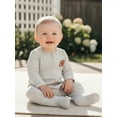 thumbnail image 5 of Gzhioc Newborn Baby Boy Footed Romper Football Embroidery Long Sleeve Round Neck Zip Jumpsuit, 5 of 9