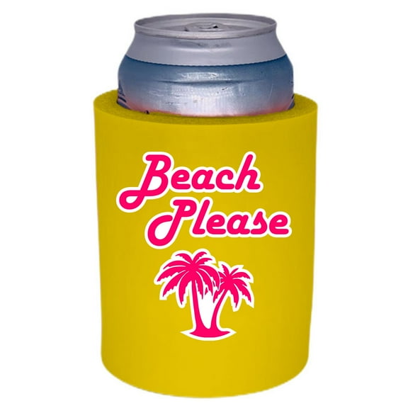 Beach Please Thick Foam Old School Can Coolie (Yellow)
