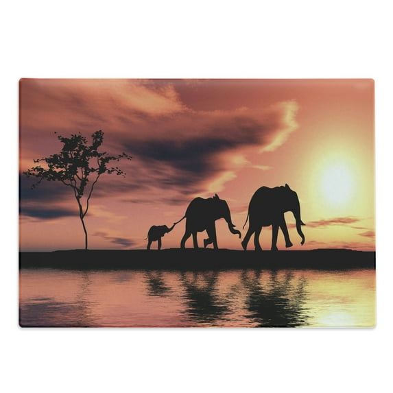 Animal Cutting Board, Silhouettes by River Animals Adventure Landscape, Decorative Tempered Glass Cutting and Serving Board, Large Size, Dark Coral Seal Brown, by Ambesonne