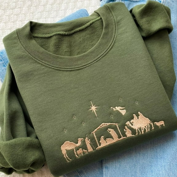 Christmas Nativity Sweatshirt Embroidered