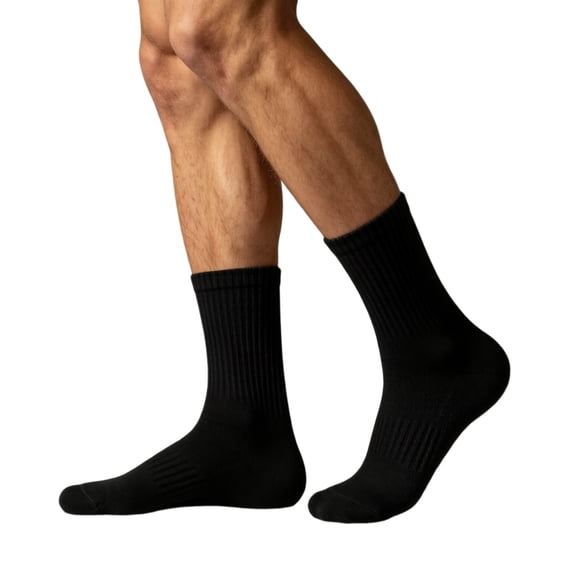 OOOUM Unisex White Black Athletic Socks Ribbed Breathable Stretch Crew Socks Moisture Wicking Mid Calf Socks Black