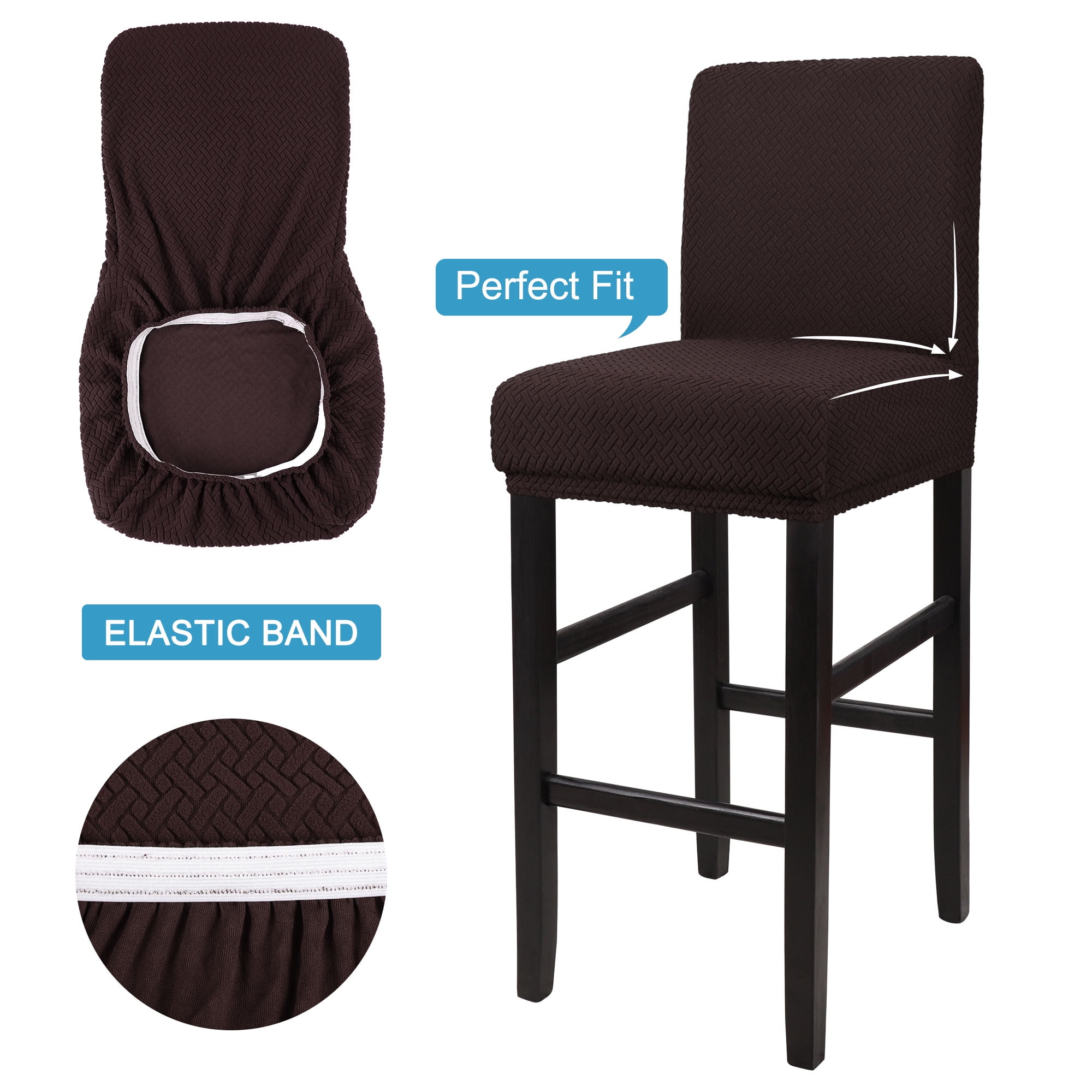 Unique Bargains Bar Stool Covers for Bar Counter Short Back Chair Slipcovers Dark Brown 2 Pcs