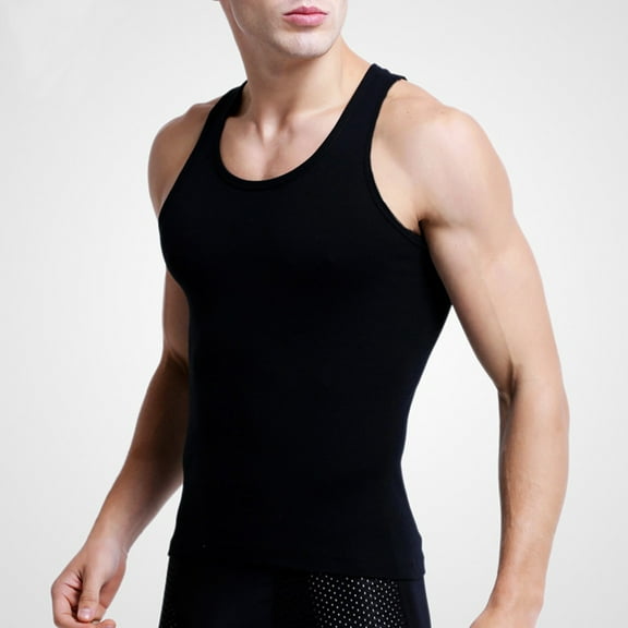 Gephdiin Tank Tops Men Mens Shirts Sleeveless Casual Tight Vest Fitness Neck Sports Fashion Round Men's Men'S Blouse Mens Tank Top Mens Compression Tank Top Polyester Black L