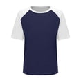 thumbnail image 5 of Women's Raglan T-Shirt Short Sleeve Color Block Casual Tee, Soft Round Neck Comfy Tops for Summer ,Navy,XL, 5 of 9