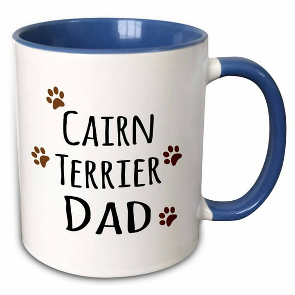 3drose, Cairn Terrier Dog Dad - Doggie by Breed - Brown Muddy Paw Prints Love - Doggy Lover - Pet Owner, 11oz Two-tone Blue Mug