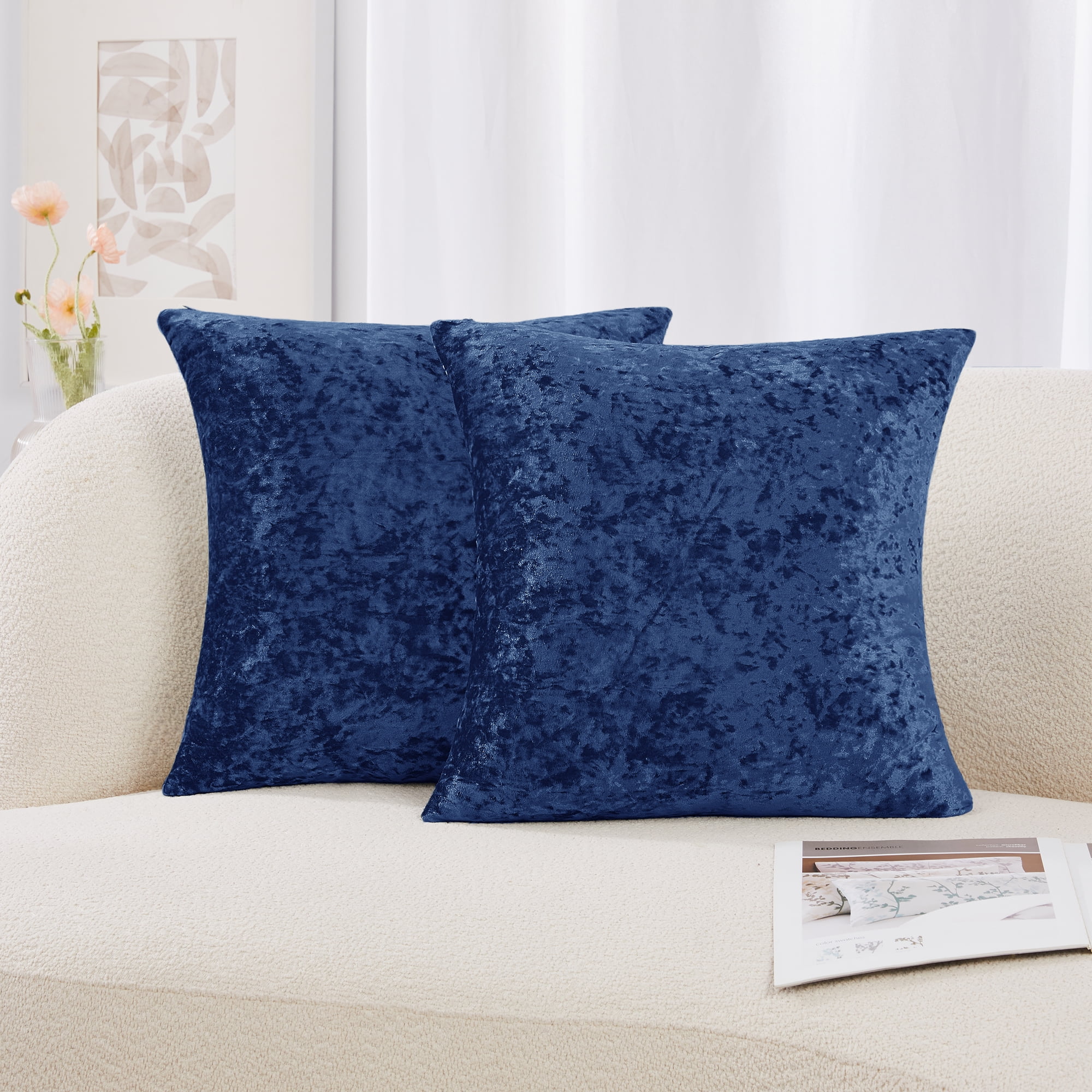 Blue Soft Velvet Throw Pillow Covers 18x18 Set of 4, Large Square  Decorative Couch Pillows Cases Cover Solid Color for Cushions Sofa Living  Bed Room