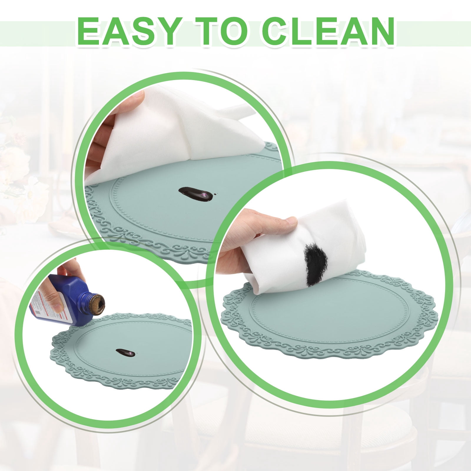 Unique Bargains 2Pcs Silicone Heat Resistant Waterproof Oil Proof Placemats Light Blue 14"