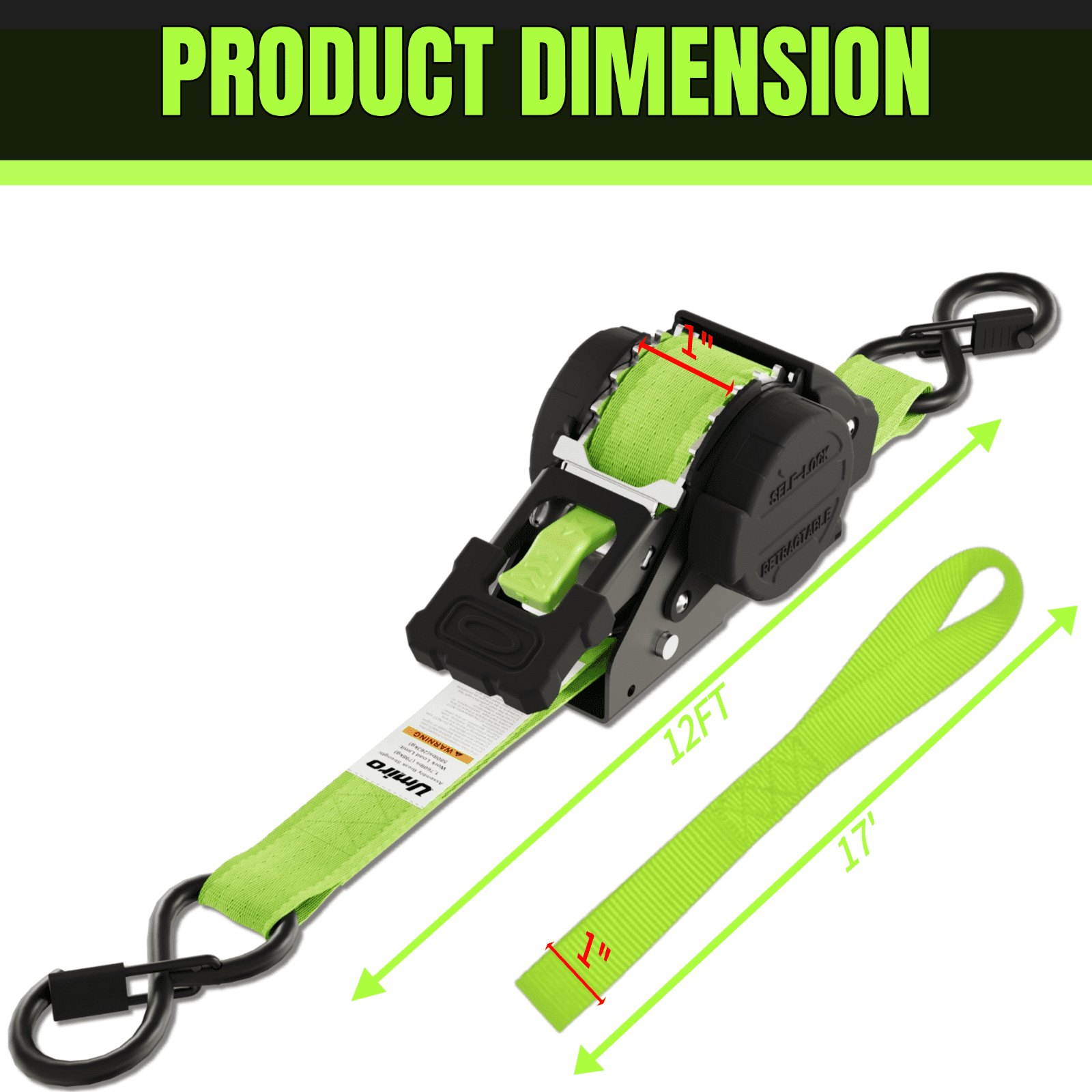 Retractable ratchet strap 2 pack Green