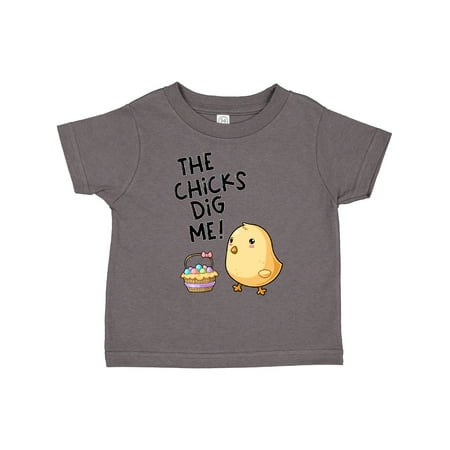 

Inktastic The Chicks Dig Me Easter Baby Chick with Basket and Eggs Gift Toddler Boy or Toddler Girl T-Shirt