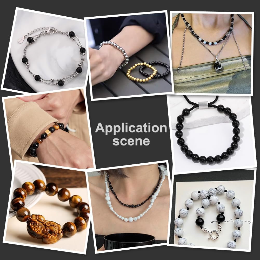 300PCS Round Black White Stone Beads 8mm Marble Loose Beads Gemstone Beads for Friendship Bracelet Earring Necklace Jewelry Making Eid Mubarak Ramadan Decoration