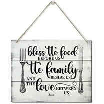 Zomyto Bible Verse Decor, Home Wall Decor Bless The Food Family and Love Scripture Rustic Hanging Wall Plaque Wood Signs, Christian Sign, Farmhouse Style