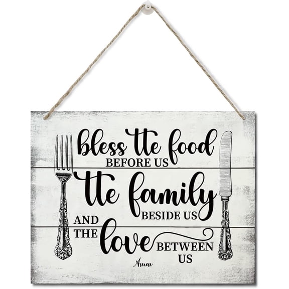 Zomyto Bible Verse Decor, Home Wall Decor Bless The Food Family and Love Scripture Rustic Hanging Wall Plaque Wood Signs, Christian Sign, Farmhouse Style