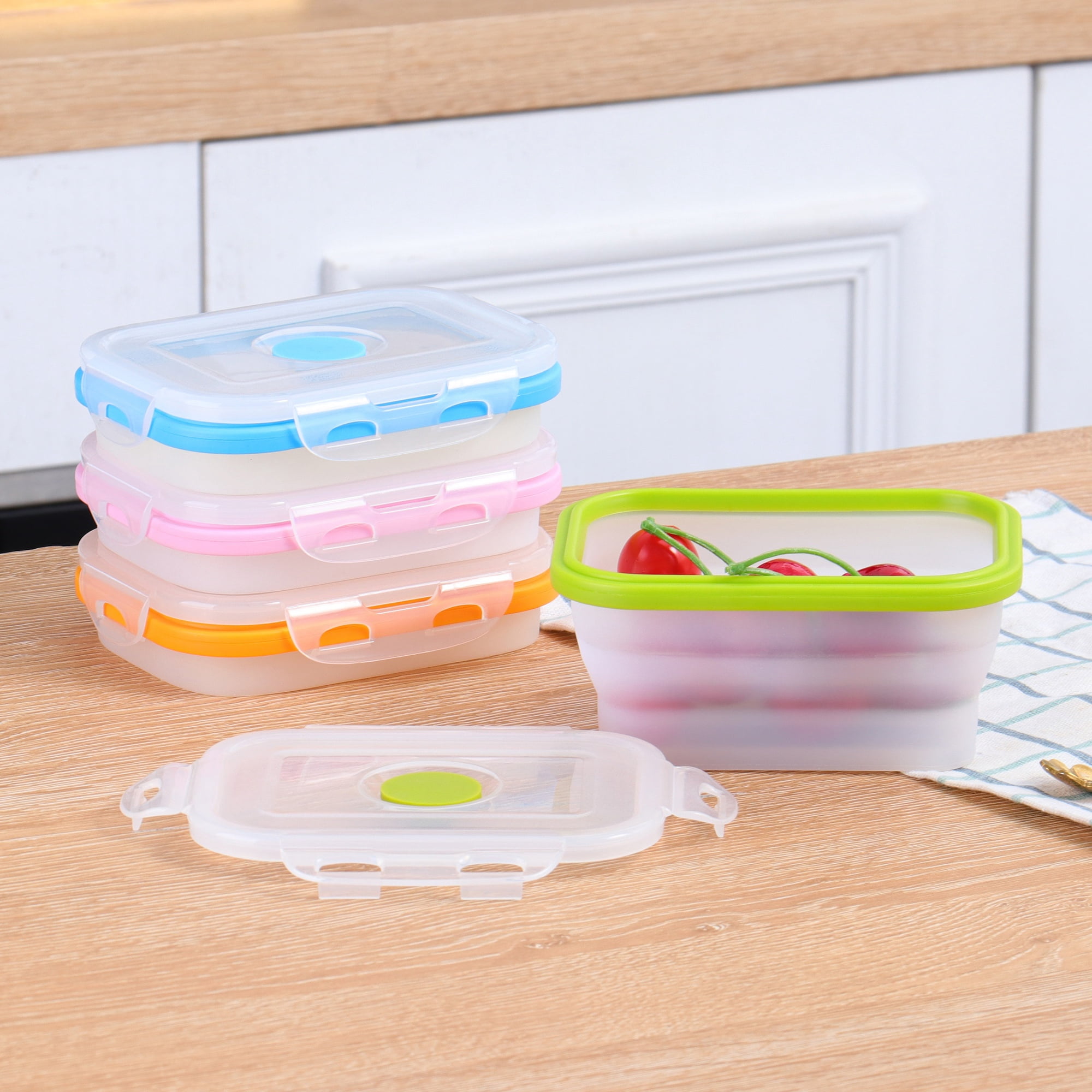 Small 12oz Collapsible Silicone Food Container (1.5 Cups) Set of 4, Compact Lunch, Snack & Leftover Storage, BPA-Free