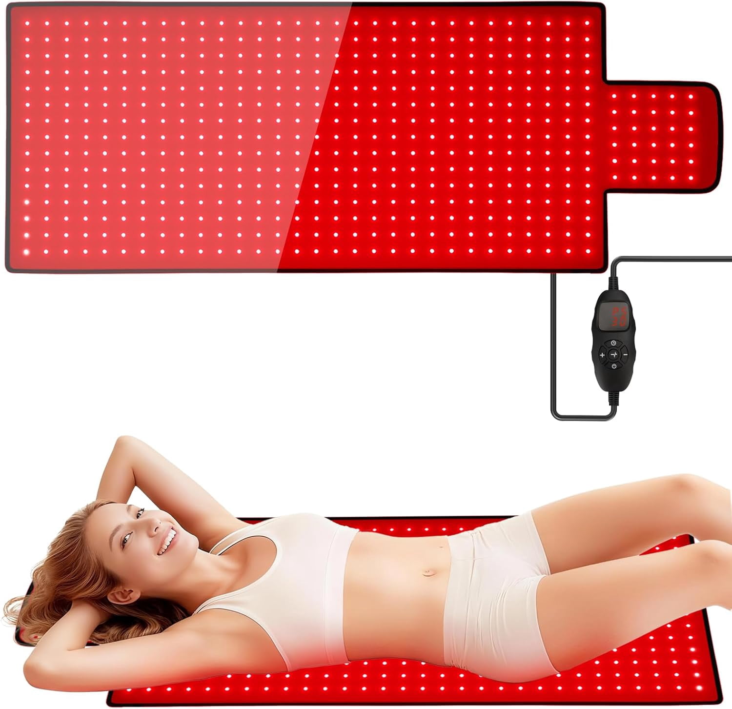 Red Light Therapy Mat for Body 74"x33", 1400pcs Full Body Infrared Red Light Therapy Blanket with Dual-Wavelength LEDs (660nm&850nm), Pulse Modes, Timer & Intensity Control